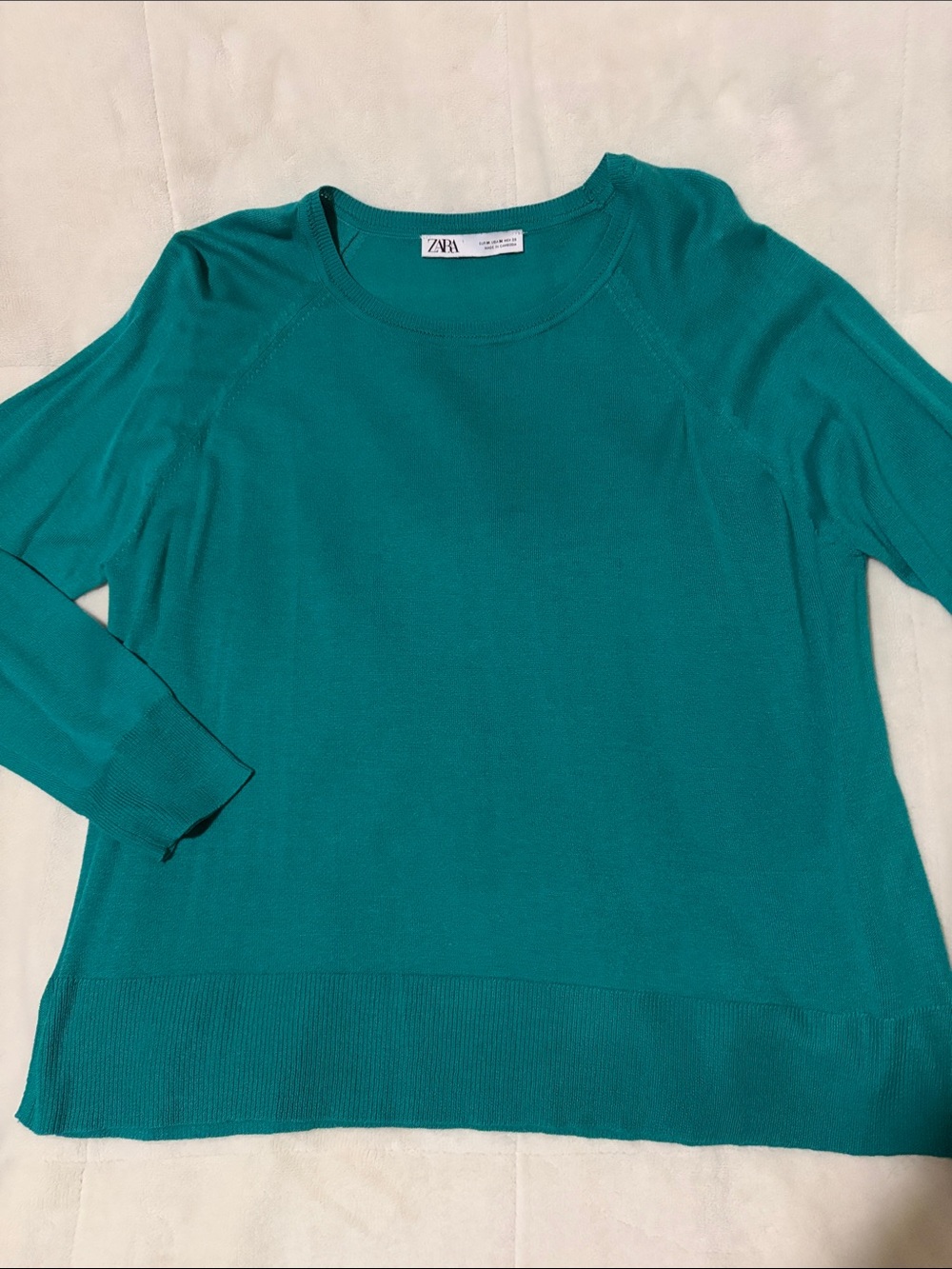 Zara Teal Crewneck Lightweight Sweater